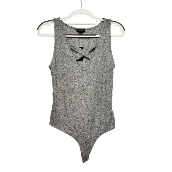 NWT Express Heathered Gray Ribbed One Piece Bodysuit Sleeveless Tank Women's M - Picture 1 of 8